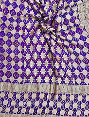 Purple Pure Khaddi Georgette Rye Bandhej Dupatta With Banarasi Weave