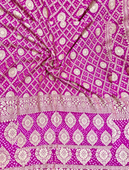 Hot Pink Pure Khaddi Georgette Rye Bandhej Dupatta Gharchola Pattern
