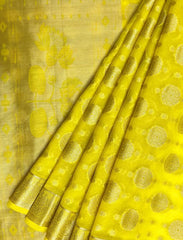 Bright Yellow Semi Organza Saree