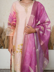 Pale pink digital printed suit set banarasi booti dupatta