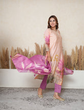 Pale pink digital printed suit set banarasi booti dupatta