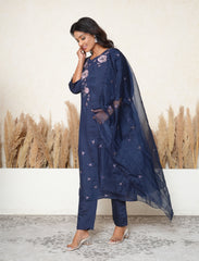 Royal Blue floral embroidered threadwork suit set