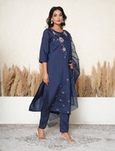 Royal Blue floral embroidered threadwork suit set