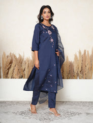 Royal Blue floral embroidered threadwork suit set
