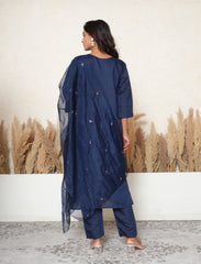 Royal Blue floral embroidered threadwork suit set