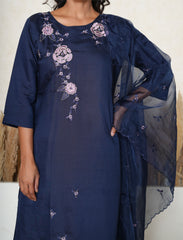 Royal Blue floral embroidered threadwork suit set