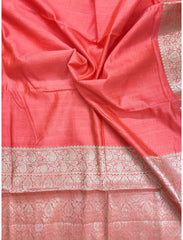 Neon Peach 2 Ply Pure Silk Saree