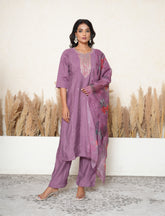 Iris purple stiched suit with zari and sequins Detailing