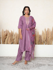 Iris purple stiched suit with zari and sequins Detailing