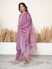 Iris purple stiched suit with zari and sequins Detailing