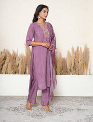 Iris purple stiched suit with zari and sequins Detailing