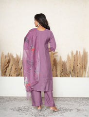 Iris purple stiched suit with zari and sequins Detailing