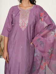 Iris purple stiched suit with zari and sequins Detailing