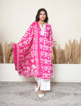 Barbie Pink Cotton Printed suit with Lace Detailing