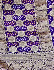 Purple Pure Khaddi Georgette Rye Bandhej Dupatta With Banarasi Weave