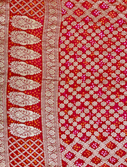 Vermillion Red Pure Khaddi Georgette Rye Bandhej Dupatta With Banarasi Weave