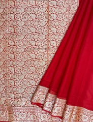 Scarlet Red Pure Khaddi Chiffon Silk Saree