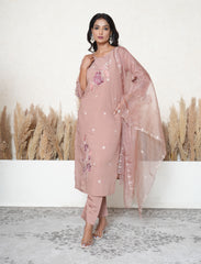 Light taupe  floral embroidered suit set