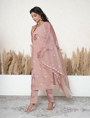 Light taupe  floral embroidered suit set