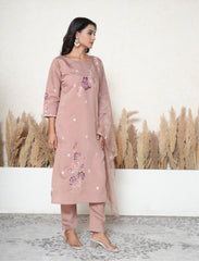 Light taupe  floral embroidered suit set