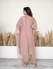 Light taupe  floral embroidered suit set