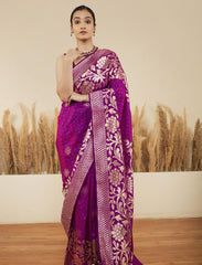 Purple Handloom Pure Katan Silk Banarasi Saree
