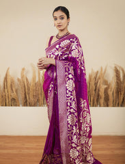 Purple Handloom Pure Katan Silk Banarasi Saree