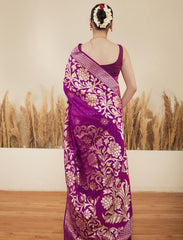 Purple Handloom Pure Katan Silk Banarasi Saree