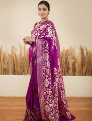 Purple Handloom Pure Katan Silk Banarasi Saree