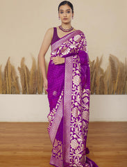 Purple Handloom Pure Katan Silk Banarasi Saree