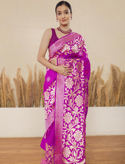 Purple Handloom Pure Katan Silk Banarasi Saree