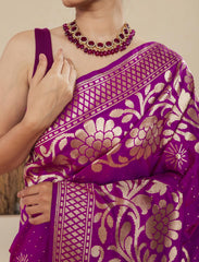 Purple Handloom Pure Katan Silk Banarasi Saree