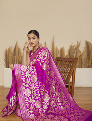 Purple Handloom Pure Katan Silk Banarasi Saree
