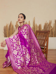Purple Handloom Pure Katan Silk Banarasi Saree