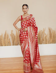 Classic Red Handloom Upada Pure Katan Silk Banarasi Saree