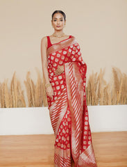 Classic Red Handloom Upada Pure Katan Silk Banarasi Saree