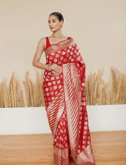 Classic Red Handloom Upada Pure Katan Silk Banarasi Saree