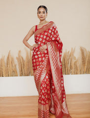 Classic Red Handloom Upada Pure Katan Silk Banarasi Saree