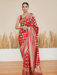 Classic Red Handloom Upada Pure Katan Silk Banarasi Saree