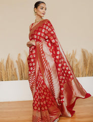 Classic Red Handloom Upada Pure Katan Silk Banarasi Saree