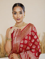 Classic Red Handloom Upada Pure Katan Silk Banarasi Saree