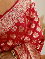 Classic Red Handloom Upada Pure Katan Silk Banarasi Saree