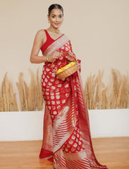 Classic Red Handloom Upada Pure Katan Silk Banarasi Saree