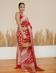 Classic Red Handloom Upada Pure Katan Silk Banarasi Saree