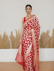 Red Pure Khaddi Georgette Handloom Saree