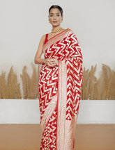 Red Pure Khaddi Georgette Handloom Saree