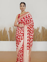 Red Pure Khaddi Georgette Handloom Saree