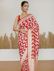 Red Pure Khaddi Georgette Handloom Saree