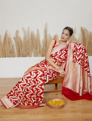 Red Pure Khaddi Georgette Handloom Saree