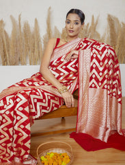 Red Pure Khaddi Georgette Handloom Saree